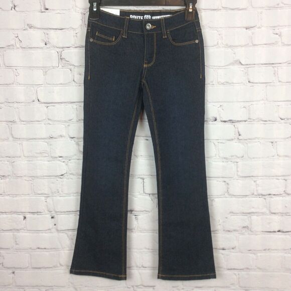 Route 66 Girls Jeans Size 7 Dark Wash Skinny Bootcut Denim Adjustable Waist - Picture 1 of 6